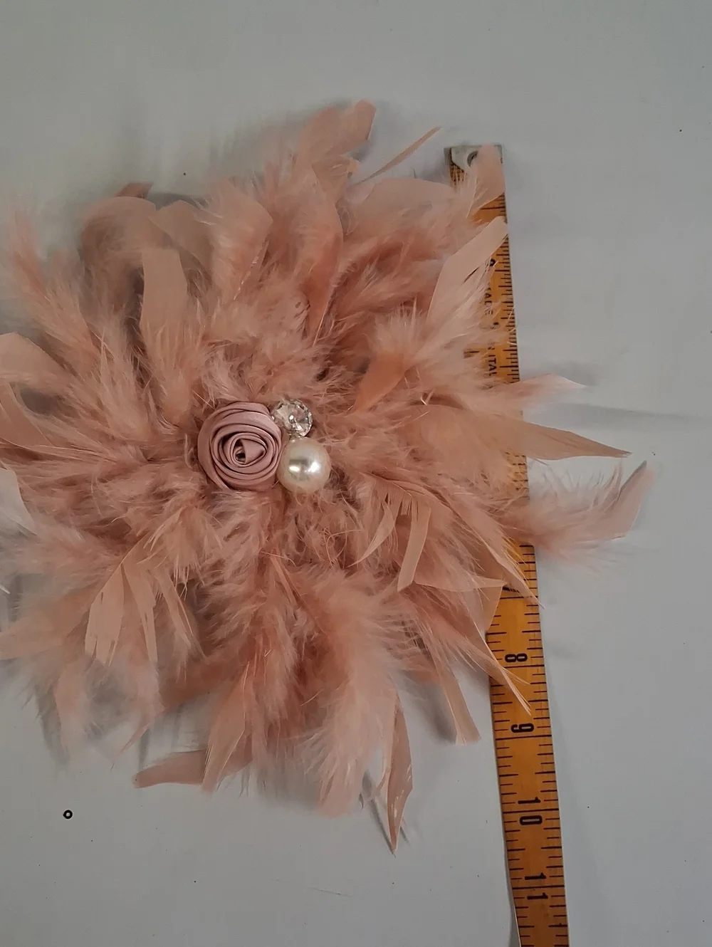 2 Feather Flower Brooch - White and Blush